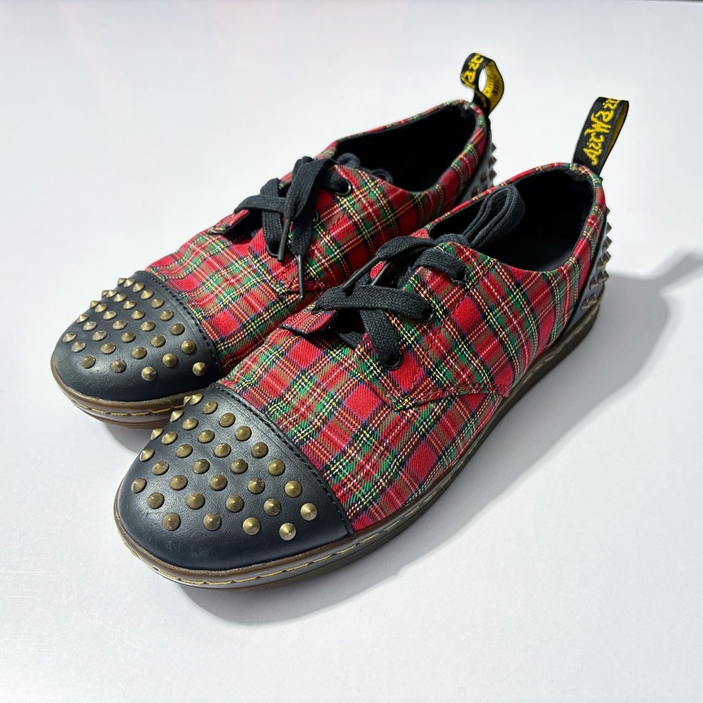 Dr Martens Shoes Tartan Plaid Studs Punk Aldstud Low Top Oxfords Women US 9/UK 7